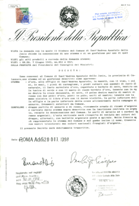 Decreto del Presidente della Repubblica Italiana di concessione dello stemma del Comune di Sant'Andrea Apostolo dello Ionio